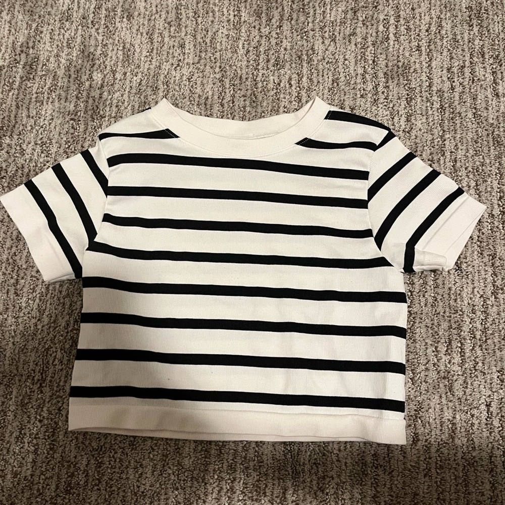 Striped Black and White cropped T-Shirt
